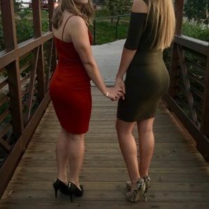 Tight green casual dress.